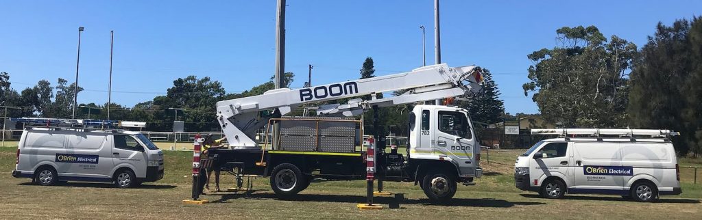 Electricians in Lake Macquarie installing sports lighitng 