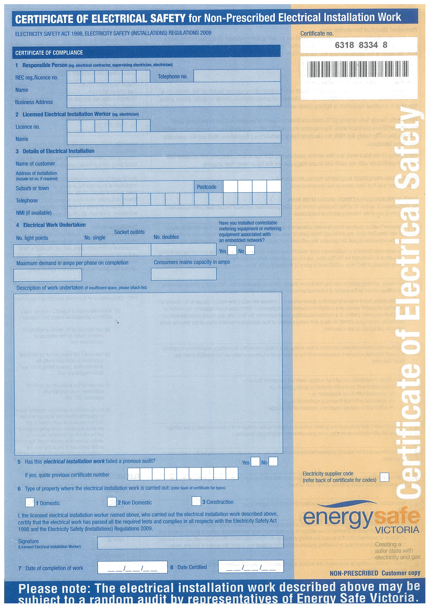 Certificate of Electrical Safety